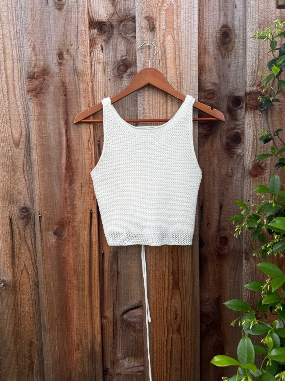 White Crochet Knit Cropped Corset Back Tank Top 🌿 - Picture 5 of 7